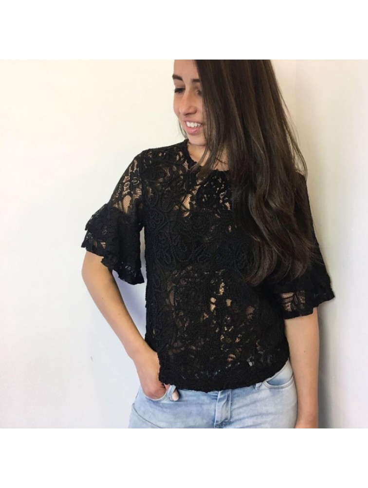 SHE CLOTHES Lace Top Black